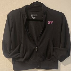 Reebok Girl's Black Bomber Jacket with Pink Logo